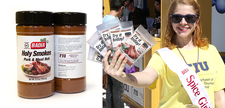 Holy Smokes packaging and Jenifer Bound holding samples at the 2014 Food Network South Beach Wine & Food Festival presented by FOOD & WINE